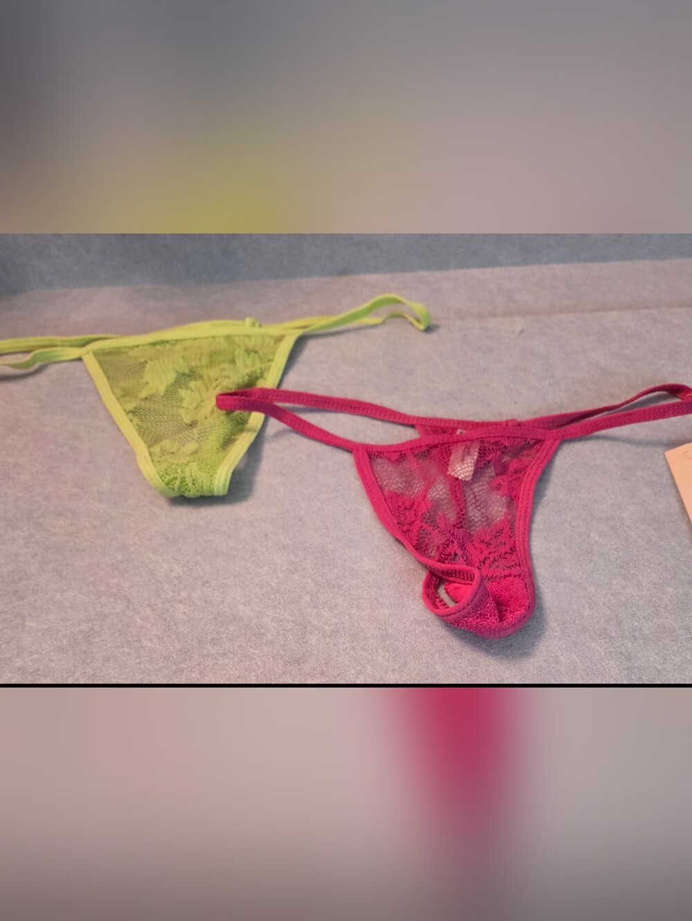 Satori Intimates Set of 2 Lace G-String Thong Panties Pink & Lime Green Sz M NWT